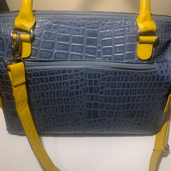 Vachetta Italian leather luxe satchel purse w/ calf hair & ostrich detail. - Picture 7 of 7